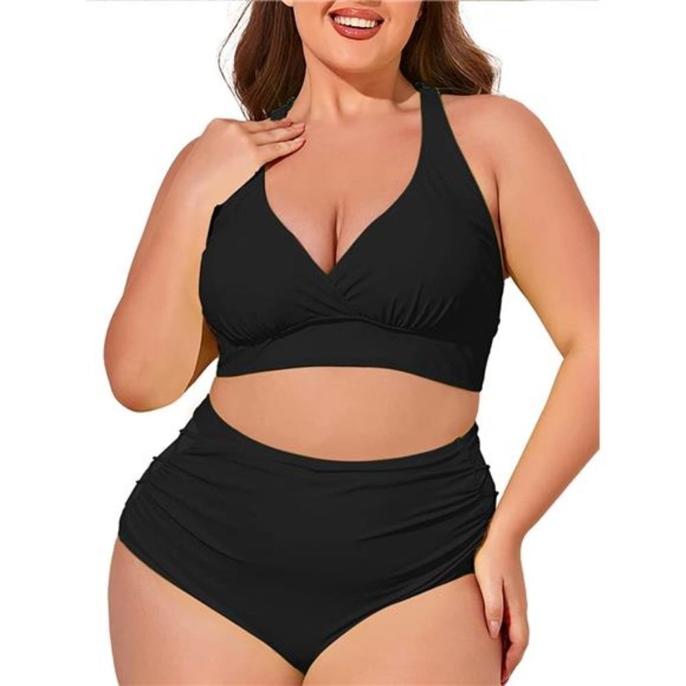 Women Plus Size Bikini High Waist Tummy Control Swimsuit Two Piece Bathing Suits